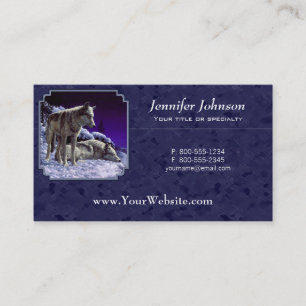Gray Wolves in Winter Snow at Night Business Card