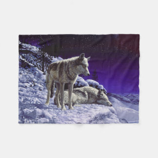 Gray Wolves in Winter Snow at Night Fleece Blanket