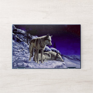 Gray Wolves in Winter Snow at Night HP Laptop Skin