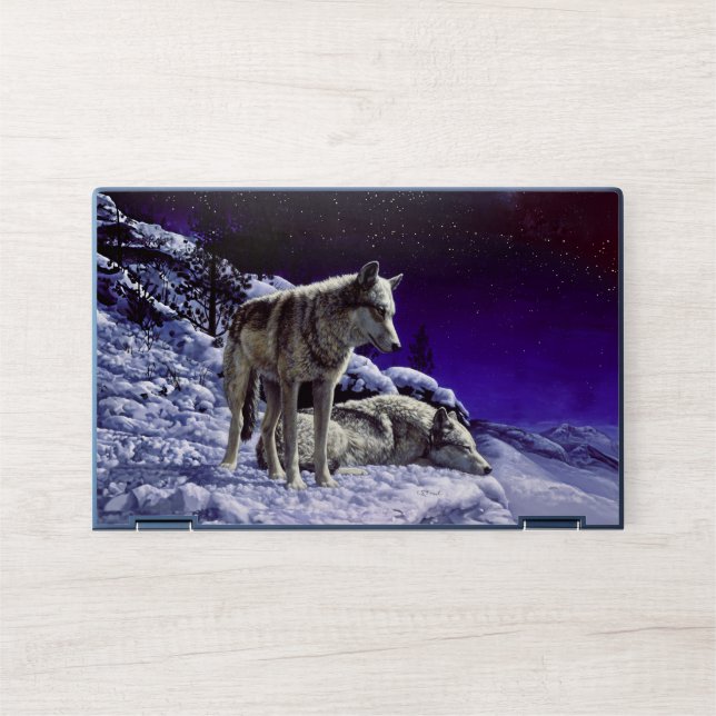 Gray Wolves in Winter Snow at Night HP Laptop Skin (Front)