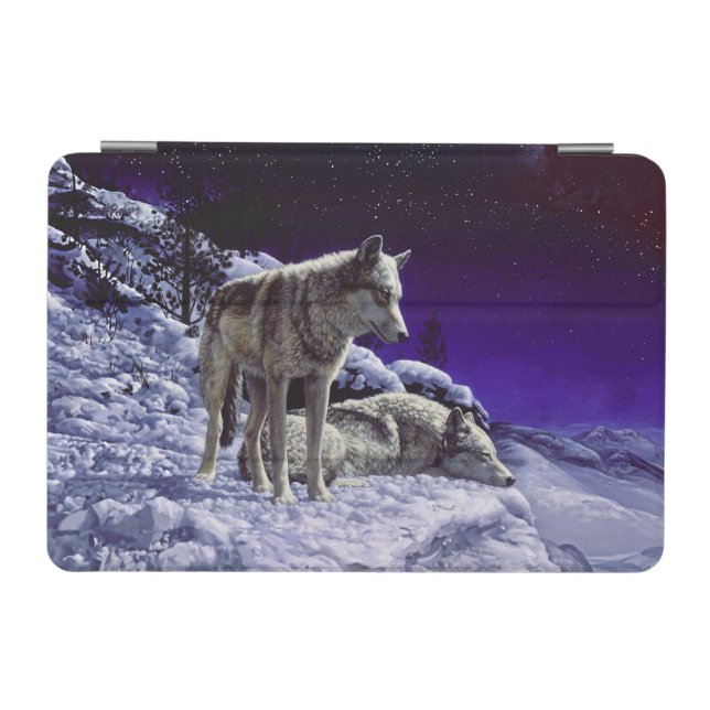 Gray Wolves in Winter Snow at Night iPad Mini Cover (Horizontal)