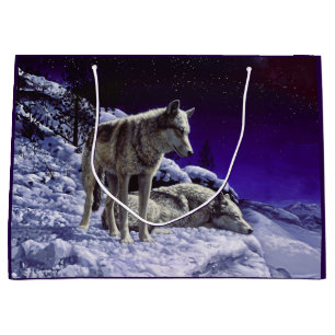 Gray Wolves in Winter Snow at Night Large Gift Bag