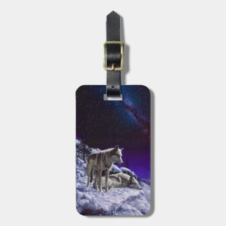 Gray Wolves in Winter Snow at Night Luggage Tag