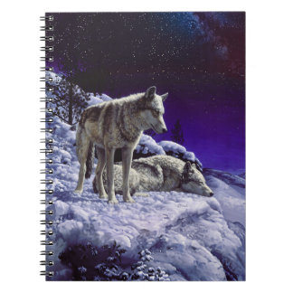 Gray Wolves in Winter Snow at Night Notebook