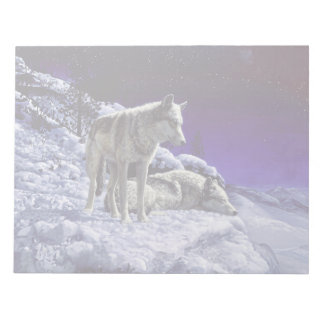 Gray Wolves in Winter Snow at Night Notepad
