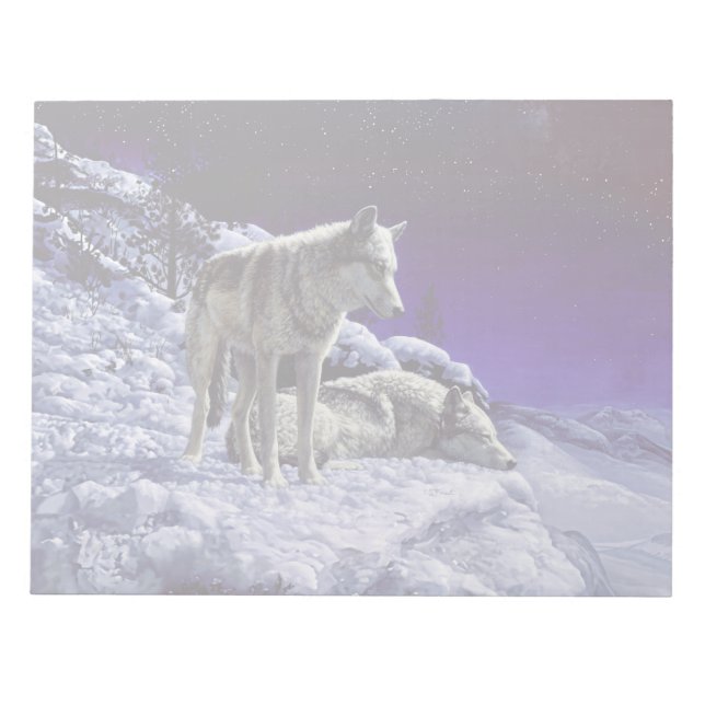 Gray Wolves in Winter Snow at Night Notepad (Front)