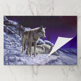 Gray Wolves in Winter Snow at Night Paper Pad