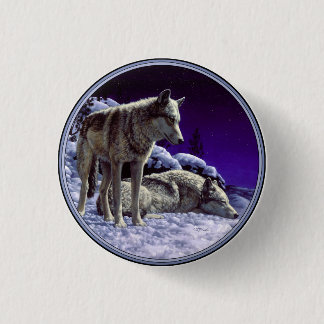 Gray Wolves in Winter Snow at Night Pinback Button