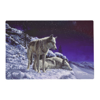 Gray Wolves in Winter Snow at Night Placemat