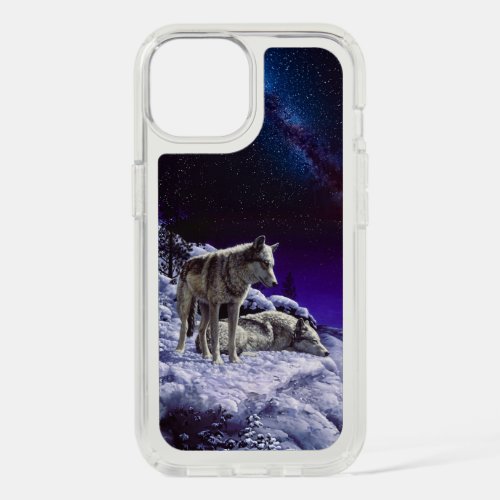 Gray Wolves in Winter Snow at Night iPhone 15 Case