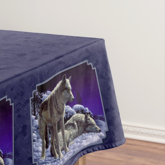 Gray Wolves in Winter Snow at Night Tablecloth (In Situ)