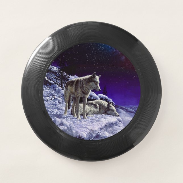 Gray Wolves in Winter Snow at Night Wham-O Frisbee (Front)