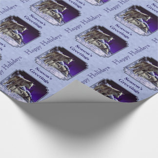 Gray Wolves in Winter Snow at Night Wrapping Paper