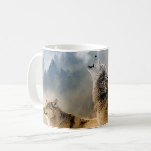 Gray Wolves Moon Howl Coffee Mug