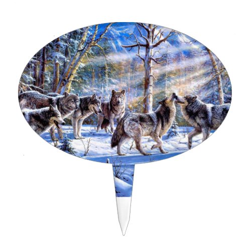 Gray Wolves Painting Cake Topper