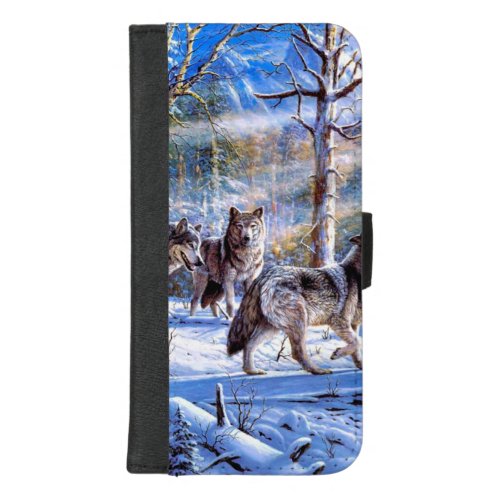 Gray Wolves Painting iPhone 87 Plus Wallet Case