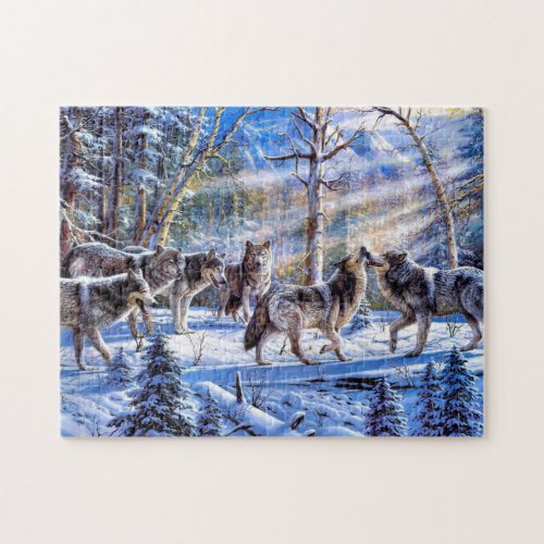 Gray Wolves Painting Jigsaw Puzzle