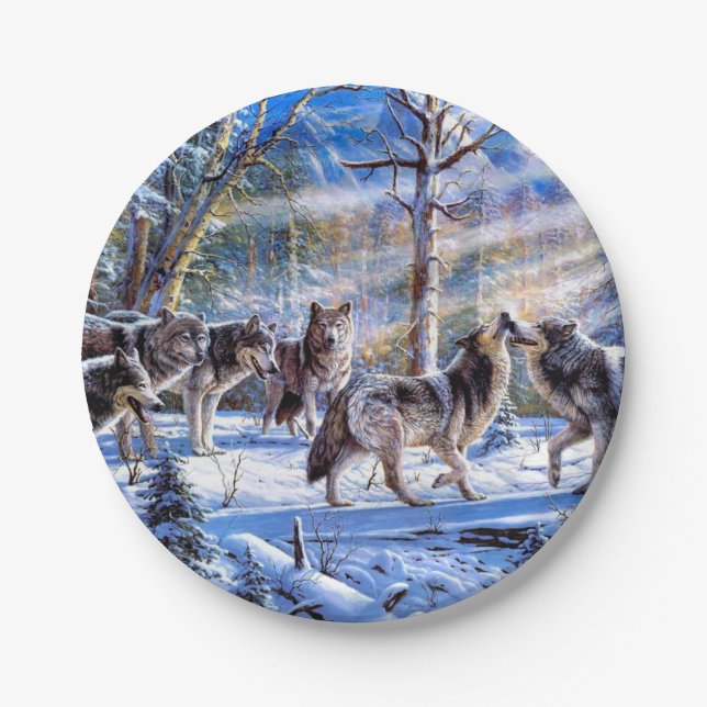 Gray Wolves Painting Paper Plates (Front)