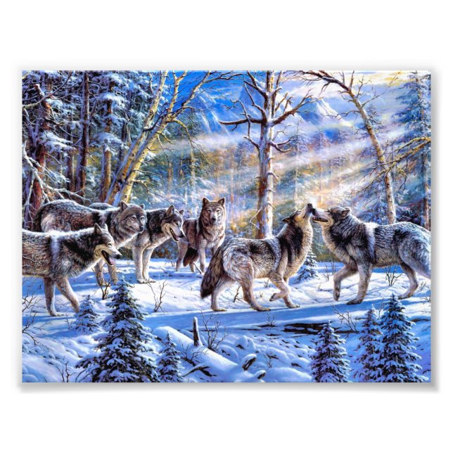 Gray Wolves Painting Photo Print (Front)