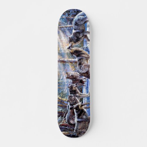 Gray Wolves Painting Skateboard