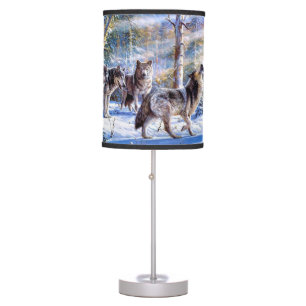 Gray Wolves Painting Table Lamp