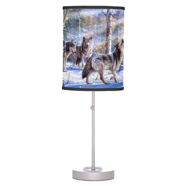 Gray Wolves Painting Table Lamp (Front)