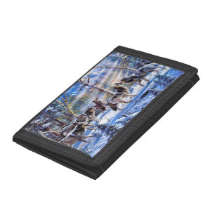 Gray Wolves Painting Tri-fold Wallet