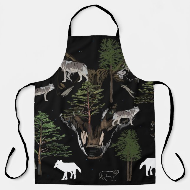 Gray Wolves, Wolf Lovers Art  Apron (Front)