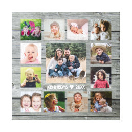 Gray Wood 13 Photo Collage Family Name Keepsake Canvas Print