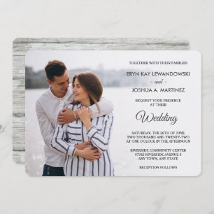 Gray Wood Back Photo Template Wedding Invitation