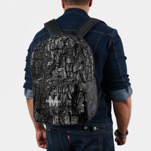 Gray wood bark custom Monogram name initial  Printed Backpack