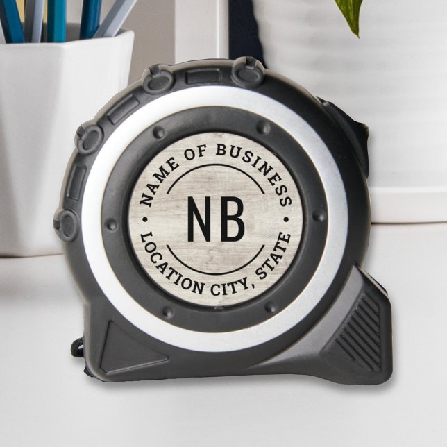 Gray Wood Custom Business Monogram Stamp Tape Measure (Creator Uploaded)