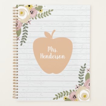 Gray Wood Dusty Floral Pink Apple Teacher Planner by thepinkschoolhouse at Zazzle