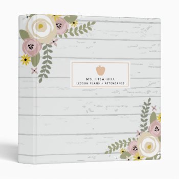 Gray Wood Dusty Floral Teacher Binder by thepinkschoolhouse at Zazzle
