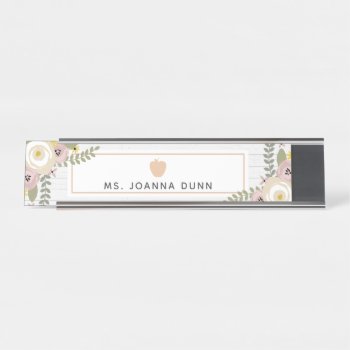 Gray Wood Dusty Floral Teacher Nameplate by thepinkschoolhouse at Zazzle