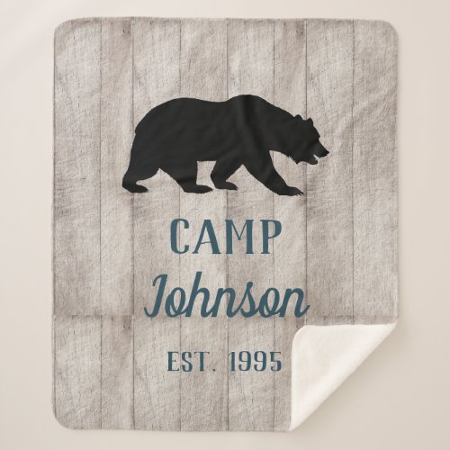 Gray Wood Family Camp Bear Custom Sherpa Blanket