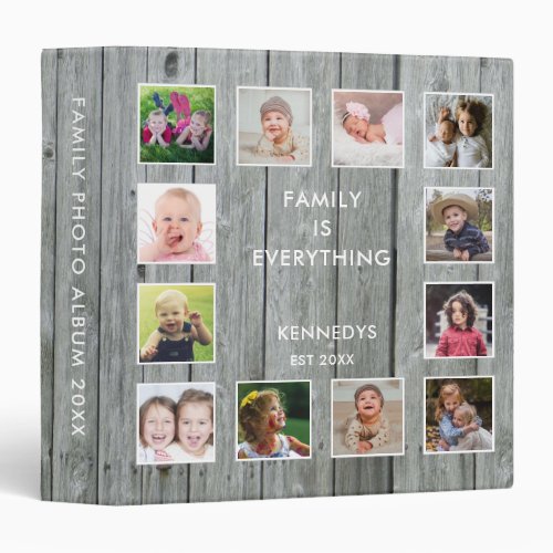 Gray Wood Family Quote 12 Photo Collage Album 3 Ring Binder