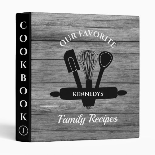 Gray Wood Family Recipe Personalized Cookbook  3 Ring Binder