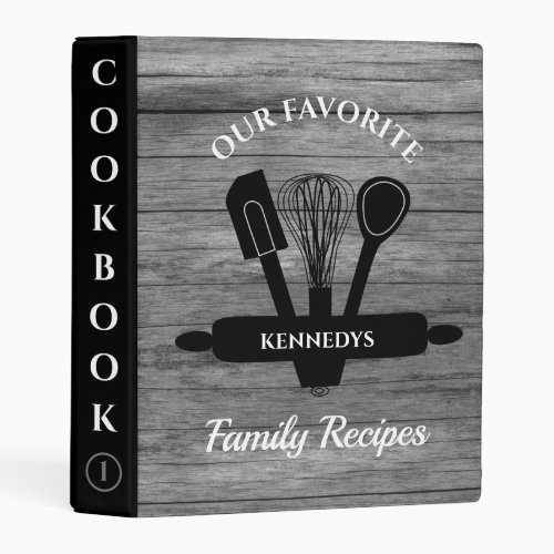 Gray Wood Family Recipe Personalized Cookbook Mini Binder