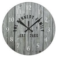 Gray Wood Farmhouse Family Name Large Clock