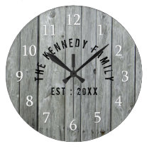 Gray Wood Farmhouse Family Name Large Clock Gray Wood Farmhouse Family Name Large Clock