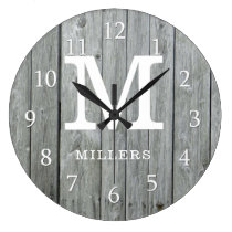 Gray Wood Farmhouse Monogram Large Clock Gray Wood Farmhouse Monogram Large Clock
