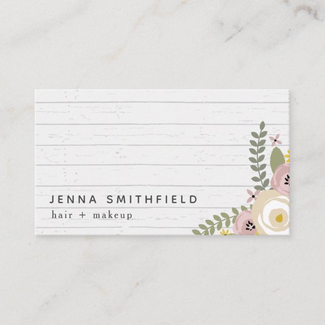 Gray Wood Floral Fashion Beauty Business Card (Front)