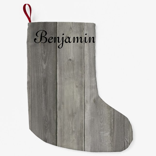 Gray Wood grain design Christmas Small Christmas Stocking (Front)