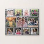 Gray Wood Horizontal 11 Family Photo Collage Jigsaw Puzzle<br><div class="desc">Family photo collage puzzle to personalize with 11 favorite photos on a rustic wood background.</div>