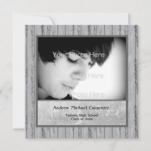 Gray Wood Look Grunge Photo Card Invitation