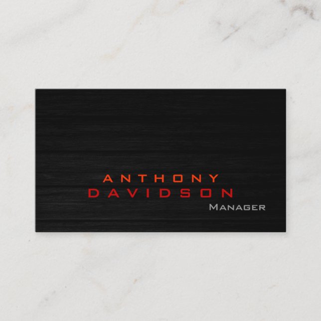 Gray wood pattern orange red trendy business card (Front)