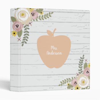 Gray Wood Pink Apple Dusty Floral Teacher 3 Ring Binder by thepinkschoolhouse at Zazzle