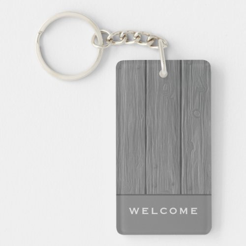 Gray Wood Plank  Welcome  Vacation Rental Keychain