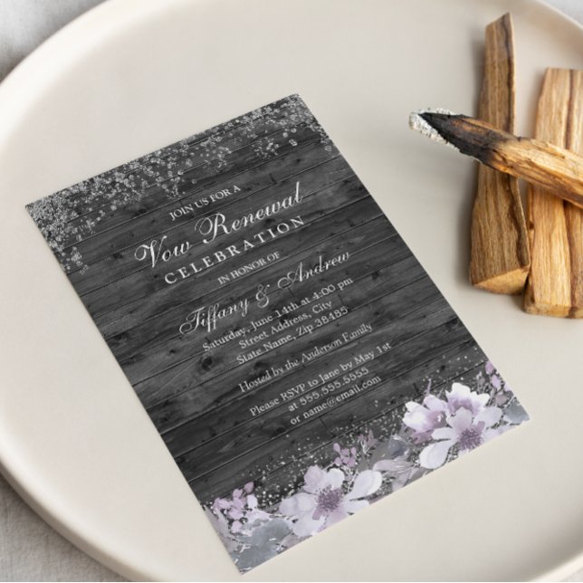 Gray Wood Purple Floral Vow Renewal Invite (Creator Uploaded)